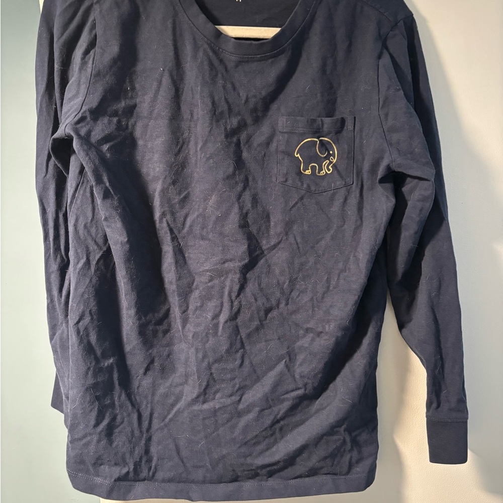 Ivory Ella Dark Blue Long Sleeve Tee with Elephant Pocket